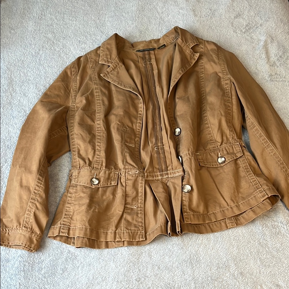 Eddie Bauer Tan Utility Jacket with Fitted Waist and Military Design
